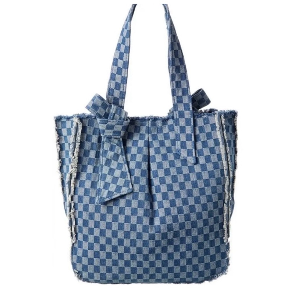 Zac Posen Anthea Denim Checkered Tote Bag NWT - Picture 6 of 16